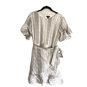 Express Linen Striped Wrap Dress MEDIUM